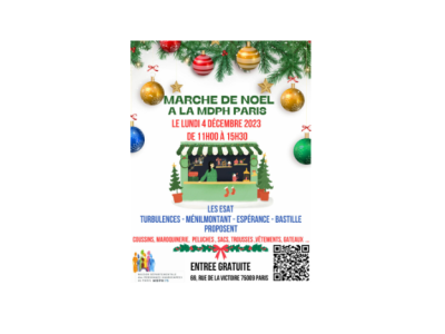 Marché de Noël à la MDPH de Paris le lundi 04 décembre 2023 de 11h00 à 15h30